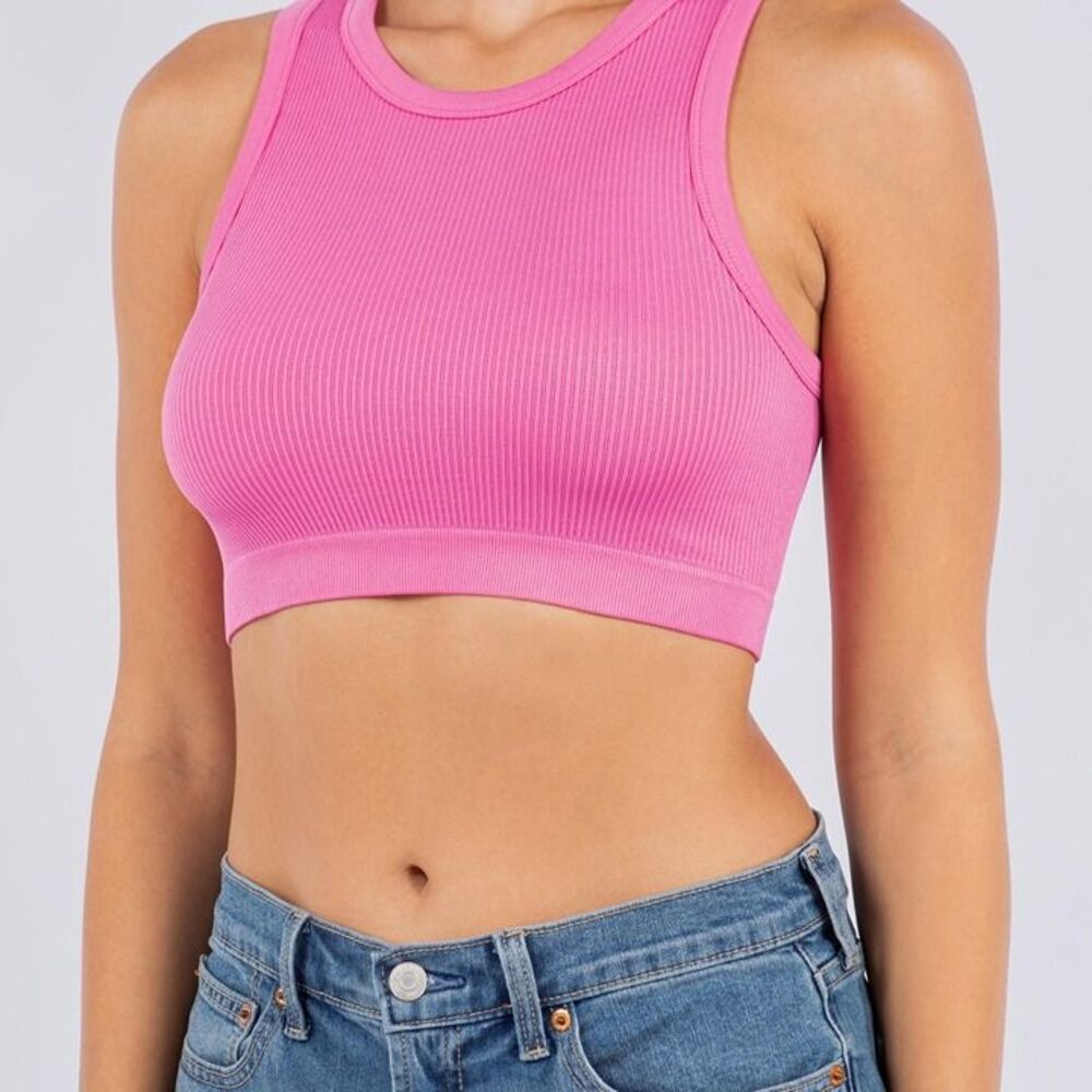 L/XL PINK RIBBED CROPPED TANK